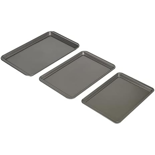 GoodCook Nonstick Steel 3-Piece Cookie Sheet Set, Gray, Small, Medium, Large