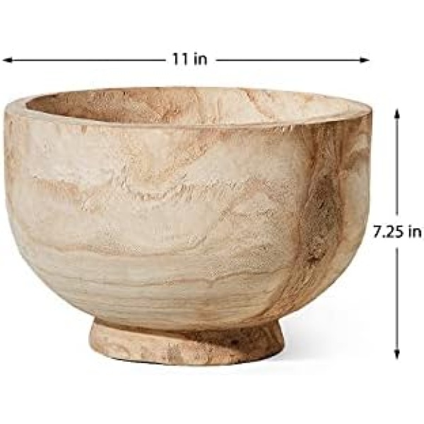 Serene Spaces Living 11" Paulownia Wood Round Bowl, Handmade Wooden Decorative - Image 4