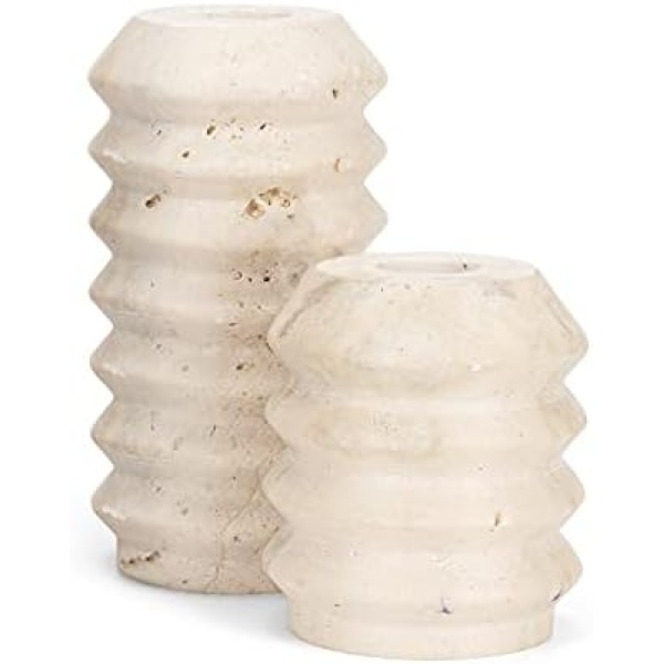 WORHE Candle Holders True Natural Travertine Stone 0.4" Thick, Set of 2 Premium