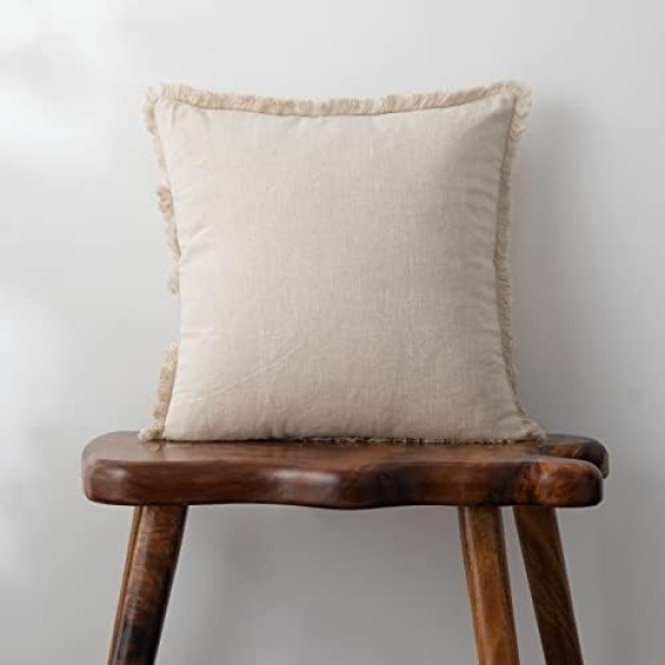 Linen Fringed Throw Pillow Cover - Soft Cozy Boho Cushion Covers