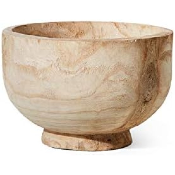 Serene Spaces Living 11" Paulownia Wood Round Bowl, Handmade Wooden Decorative