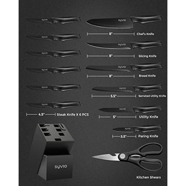 Knife Set, syvio 14 Pieces Kitchen Knife Set with Block, Knife Block Set - Image 5