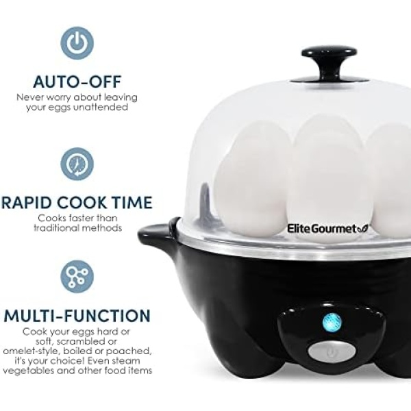 Elite Gourmet EGC-007B# Rapid Egg Cooker, 7 Easy-To-Peel, Hard, Medium - Image 3