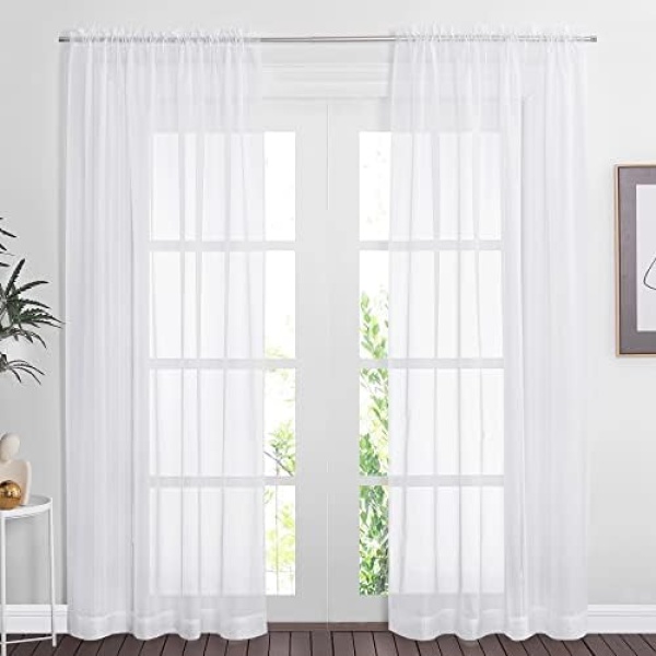 NICETOWN White Sheer Curtains for Bedroom - 84 Inches Long Rod Pocket Solid