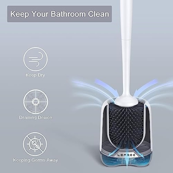 New Lefree Silicone Toilet Brush and Holder, Toilet Cleaner Brush Set, Non-Slip - Image 6