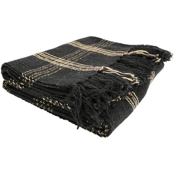 Creative Co-Op Plaid Black & Tan Fringed Woven Cotton Blend Throw - Image 7