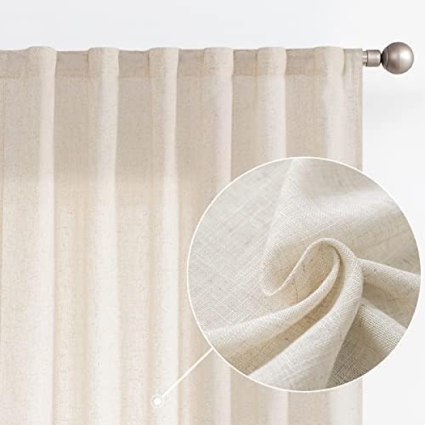 jinchan Linen Beige Curtains 84 Inches Long for Living Room Farmhouse Rod Pocket