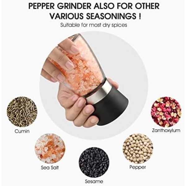 Hotder Pepper Grinder,Salt and Pepper Grinder Set of 2 Glass Bottles - Image 3