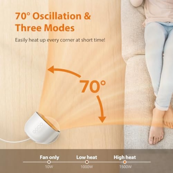 Space Heater, Ilake Space Heater for Indoor Use with ECO Mode, 1500W Ceramic - Image 4