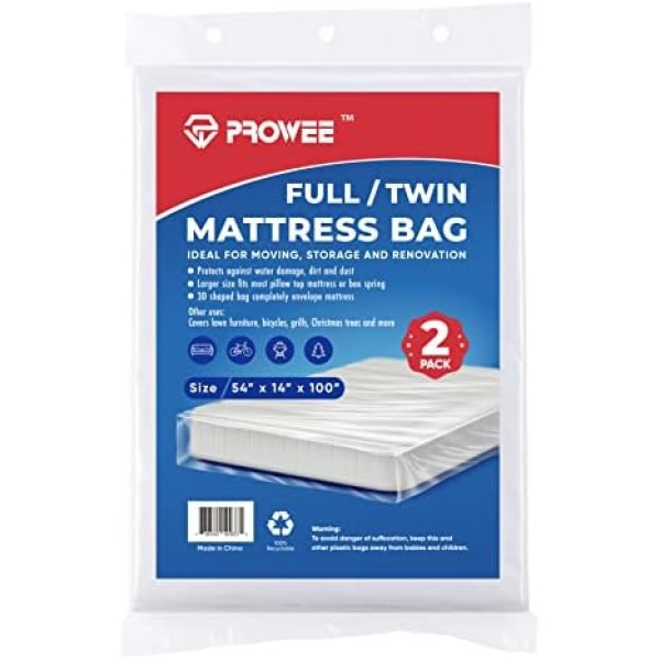 PROWEE 2 Pack Full/Twin Mattress Bag Clear Mattress Storage Bag Mattress Bag