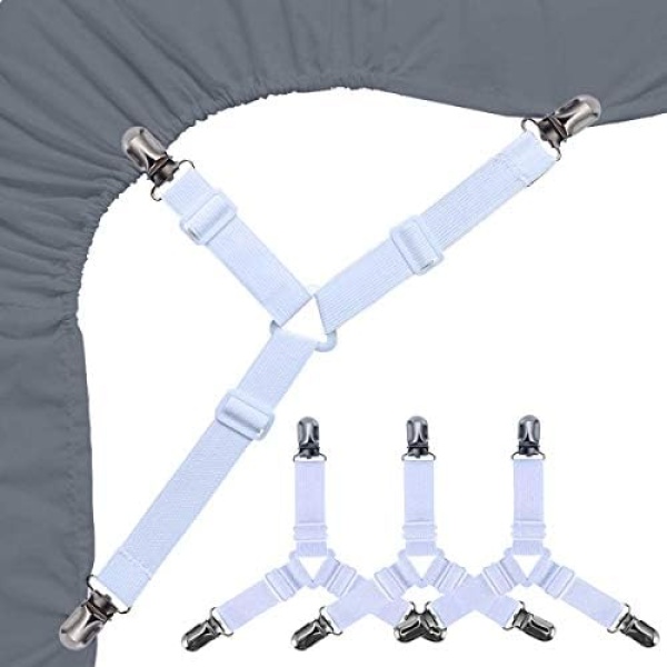 Bed Sheet Holders Straps Fasteners - 4 Pcs Triangle Sheet Fasteners Fitted Flat