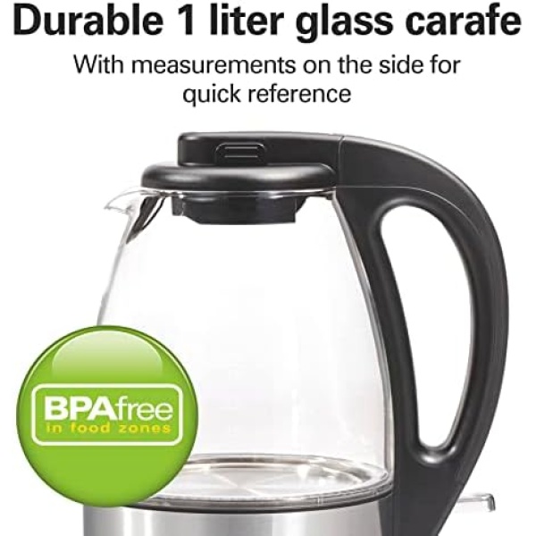 Hamilton Beach Glass Electric Tea Kettle, Water Boiler & Heater, 1 L, Cordless - Image 3