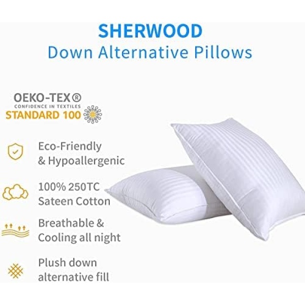 SHERWOOD Pillows Queen Size 2 Pack Hotel Pillow with Cotton Cover and Down - Image 2