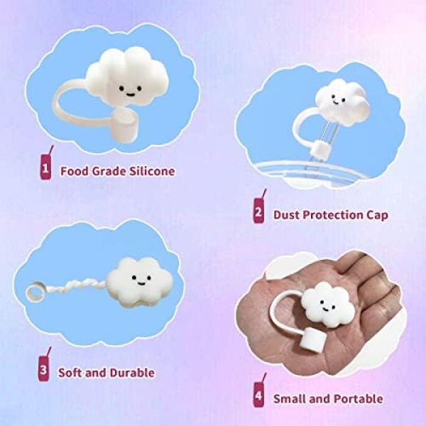 Wlitqukk 4Pcs Straw Cover Food Grade Silicone Dust-Proof Accessories Cloud - Image 3