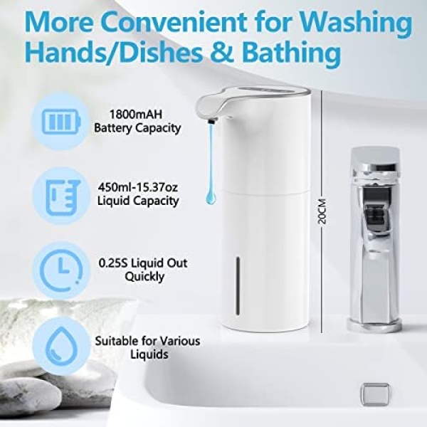 YIKHOM Automatic Liquid Soap Dispenser, 15.37 oz/450mL Soap Dispenser - Image 3