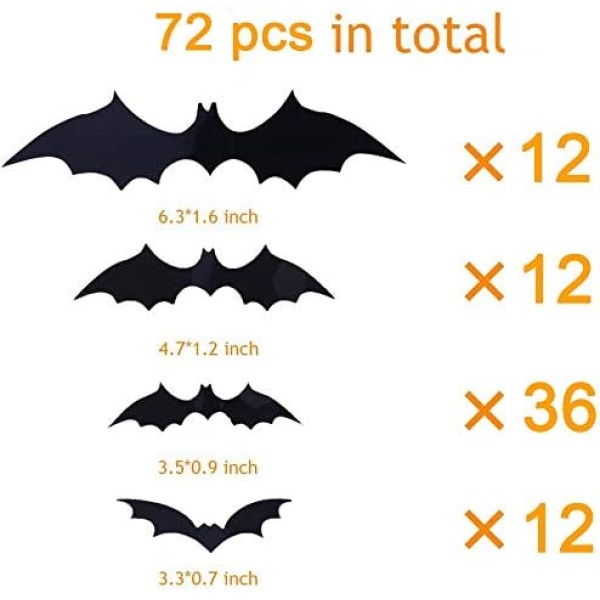 Bats Halloween Decoration 3D Bats Decorations 4 Different Sizes Wall Bat Decor - Image 2