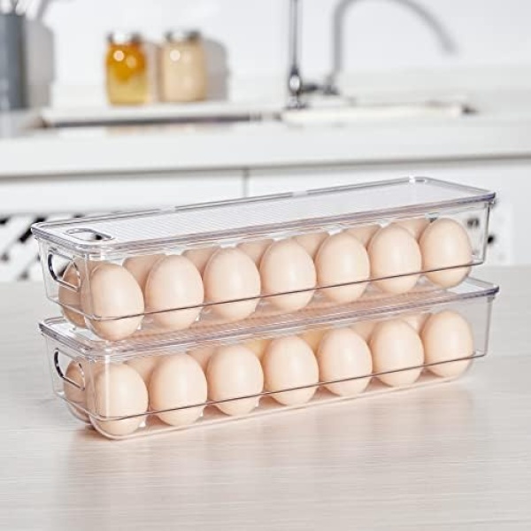 Vtopmart 2 Pack Egg Holder for Fridge, 14 Eggs Stackable Plastic Egg Tray - Image 8