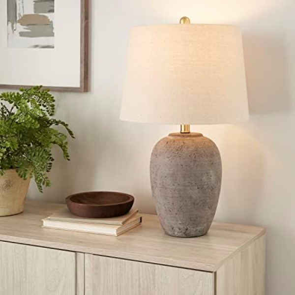 Nourison 23" Earth Brown Rustic Ceramic Jar Table Lamp for Bedroom - Image 2