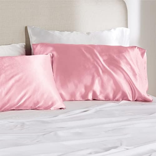 Bedsure Satin Pillow Case Standard 2 pack- Pink Pillowcase For Hair And Skin - Image 2