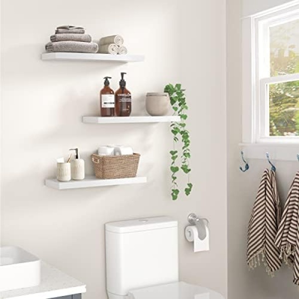 Amada White Floating Shelves Invisible Wall Mounted 3 Sets, Modern Faux Wood - Image 5