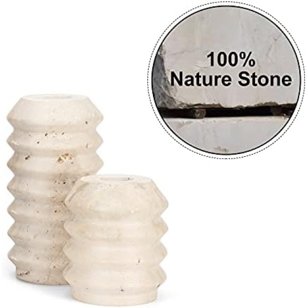 WORHE Candle Holders True Natural Travertine Stone 0.4" Thick, Set of 2 Premium - Image 5