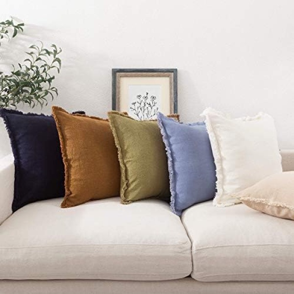 ATLINIA Linen Decorative Throw Pillow Cover 20'' x 20'' Fringed Throw Pillow - Image 2
