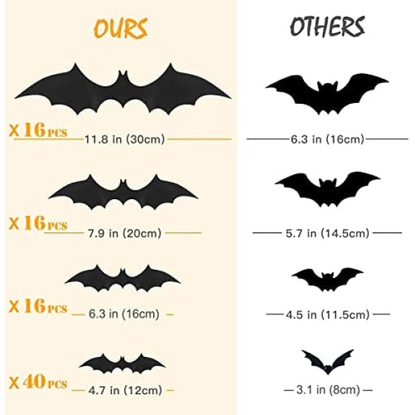 88 Pcs DIY 3D Bats Halloween Decoration, 4 Different Sizes PVC Bat Stickers - Image 5