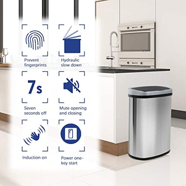 13 Gallon Sensor Garbage Can Kitchen with Lid, Stainless Steel 50L Automatic - Image 3
