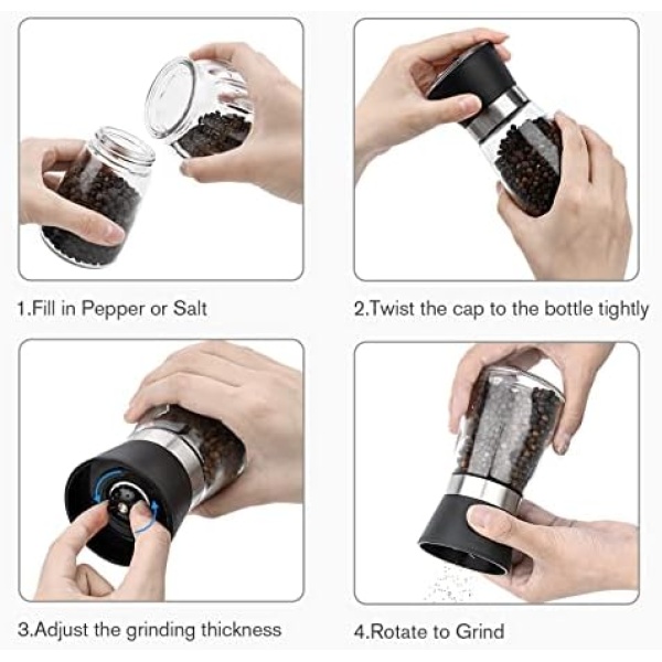 Hotder Pepper Grinder,Salt and Pepper Grinder Set of 2 Glass Bottles - Image 5