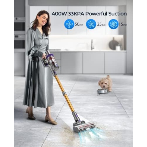 Laresar Cordless Vacuum Cleaner, 33KPa 400W Powerful Stick Vacuum, Touch Screen, - Image 2