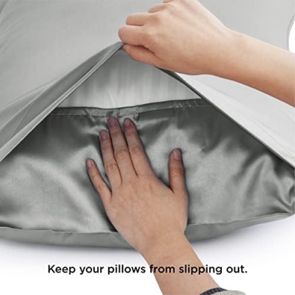 Bedsure Satin Pillow Cases 2 Pack Queen - Grey Satin Pillowcase for Hair - Image 6