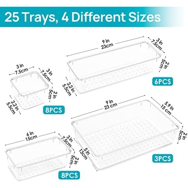 Vtopmart 25 PCS Plastic Clear Drawer Organizer, Acrylic Desk Drawer organizers - Image 2