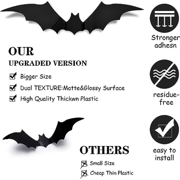 Halloween 3D Bats Decoration, DIY Scary Wall Bats Wall Decal Wall Stickers 4 - Image 6