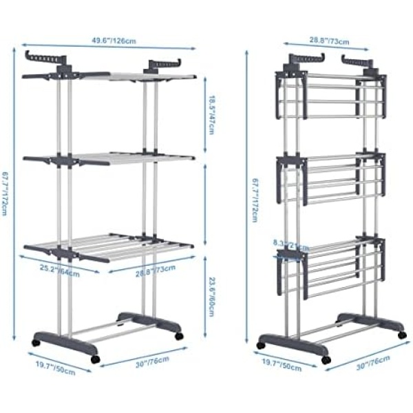 4-Tier Clothes Drying Rack,Foldable Clothes Hanger Adjustable Large Stainless - Image 5