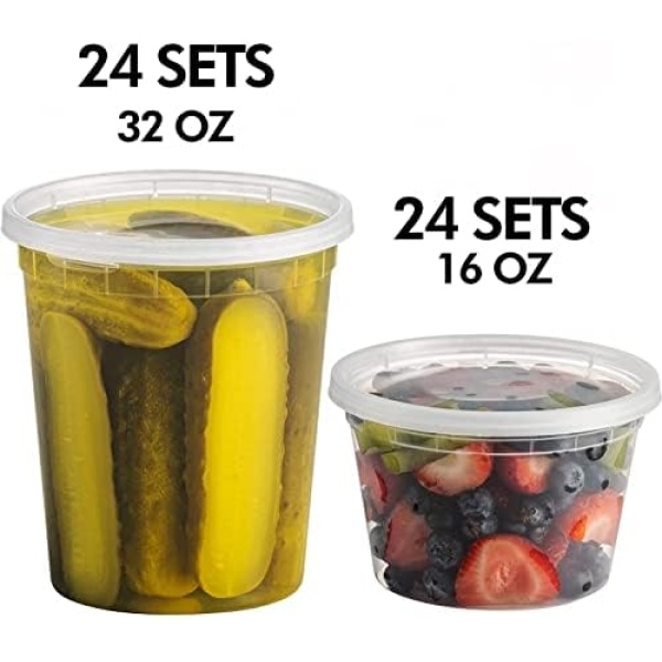 Deli Food Containers with Lids - (48 Sets) 24-32 Oz Quart Size & 24-16 Oz Pint - Image 2