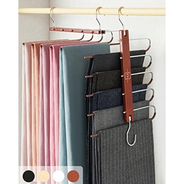 MORALVE Pants Hangers Space Saving - 2 Pack Wood Scarf Hangers for Closet