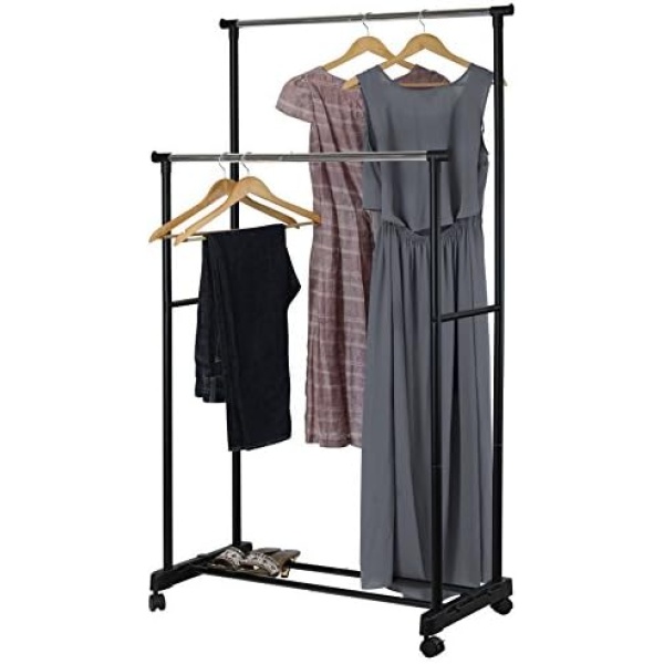 SimpleHouseware Clothing Rack Double Rod Portable Hanging Garment Rack - Image 4