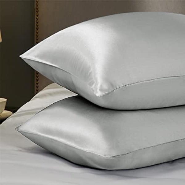 Bedsure Satin Pillow Cases 2 Pack Queen - Grey Satin Pillowcase for Hair - Image 4