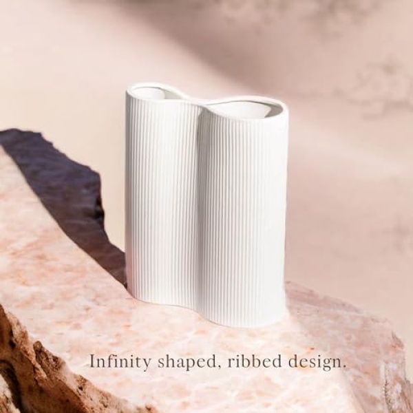 Luxe Infinity White Vase, 9” White Ceramic Vase, Modern Flower Vases - Image 3