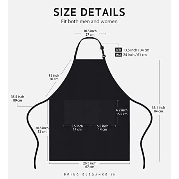 Syntus 2 Pack Adjustable Bib Apron Waterdrop Resistant with 2 Pockets Cooking - Image 2