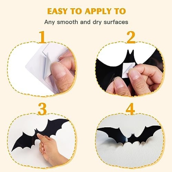 88 Pcs DIY 3D Bats Halloween Decoration, 4 Different Sizes PVC Bat Stickers - Image 6