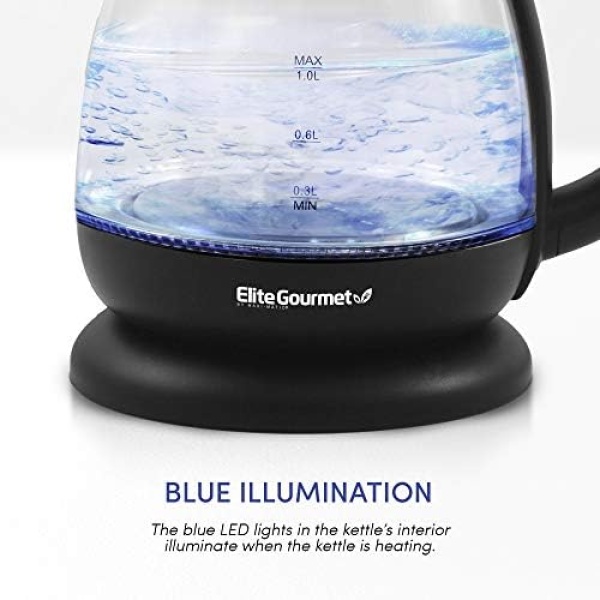Elite Gourmet EKT1001B Electric BPA-Free Glass Kettle, Cordless 360° Base - Image 4