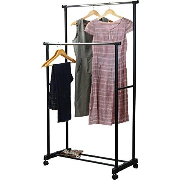 SimpleHouseware Clothing Rack Double Rod Portable Hanging Garment Rack - Image 2