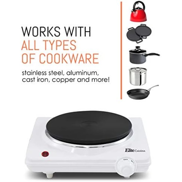 Elite Gourmet Countertop Coiled, Electric Hot Burner, Temperature Controls - Image 6