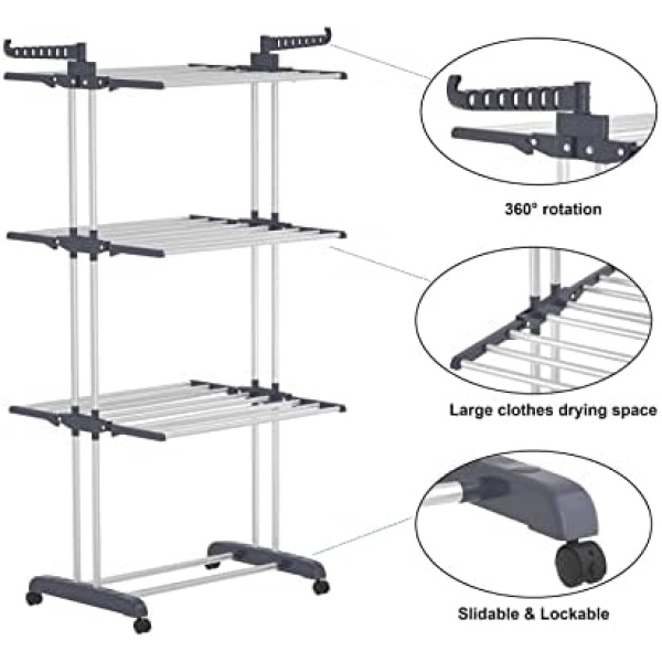 4-Tier Clothes Drying Rack,Foldable Clothes Hanger Adjustable Large Stainless - Image 7