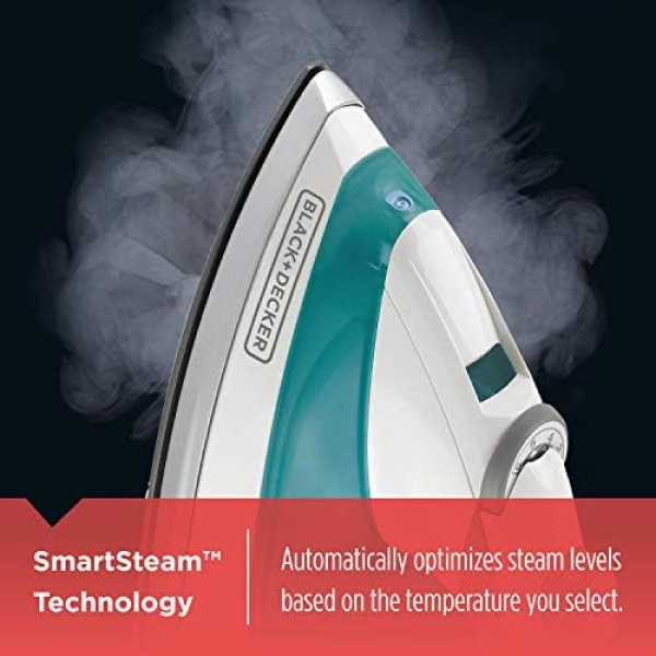 Black+Decker Lightweight Steam Iron, 1200 Watt Clothing Iron, Teal - Image 3