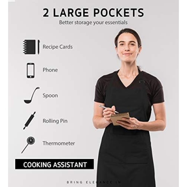 Syntus 2 Pack Adjustable Bib Apron Waterdrop Resistant with 2 Pockets Cooking - Image 4
