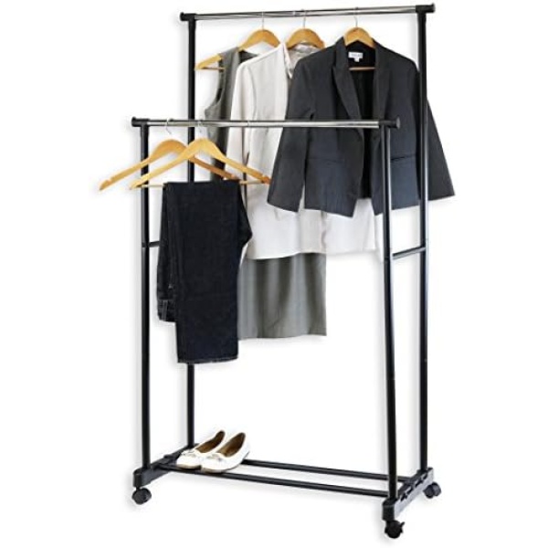 SimpleHouseware Clothing Rack Double Rod Portable Hanging Garment Rack - Image 3