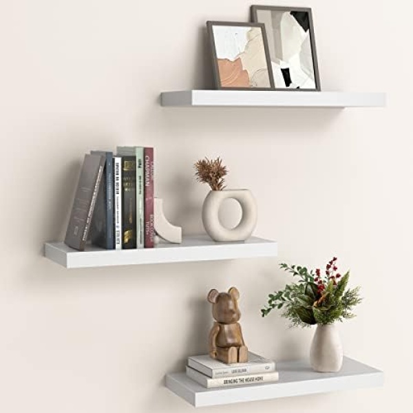 Amada White Floating Shelves Invisible Wall Mounted 3 Sets, Modern Faux Wood - Image 4