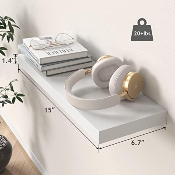 Amada White Floating Shelves Invisible Wall Mounted 3 Sets, Modern Faux Wood - Image 3